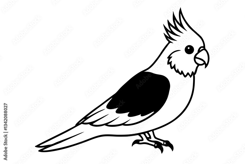 Obraz premium cockatiel line art silhouette vector illustration