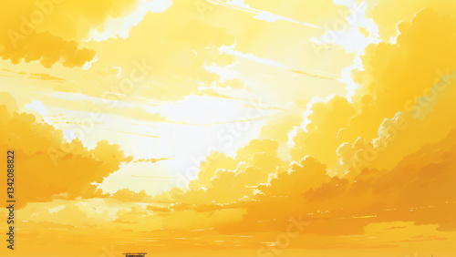 painting of a yellow sky with clouds