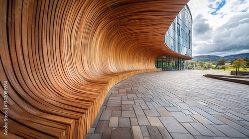 The Welsh Assembly building is designed with wooden planks that are sourced sustainably. This makes it an environmentally friendly building.