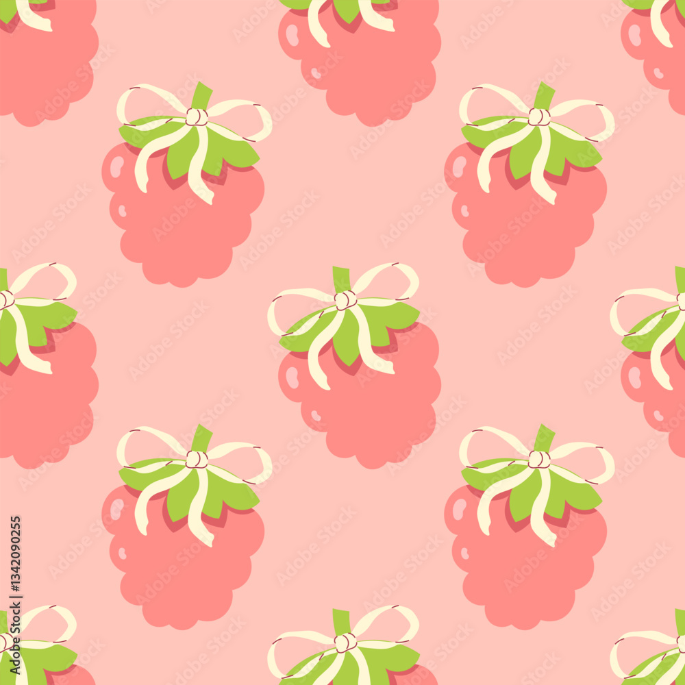 Seamless pattern with raspberries on a pink background Seamless pattern with raspberries on a pink background