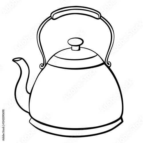 Outline of a kettle in a minimalist style against white background  