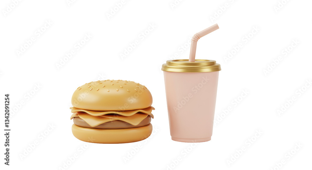 Isolated Burger and Drink Fast Food Meal Isolated Burger and Drink Fast Food Meal