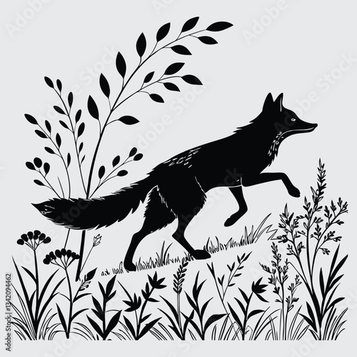A fox dashing through underbrush. image silhouette design vector art and illustration