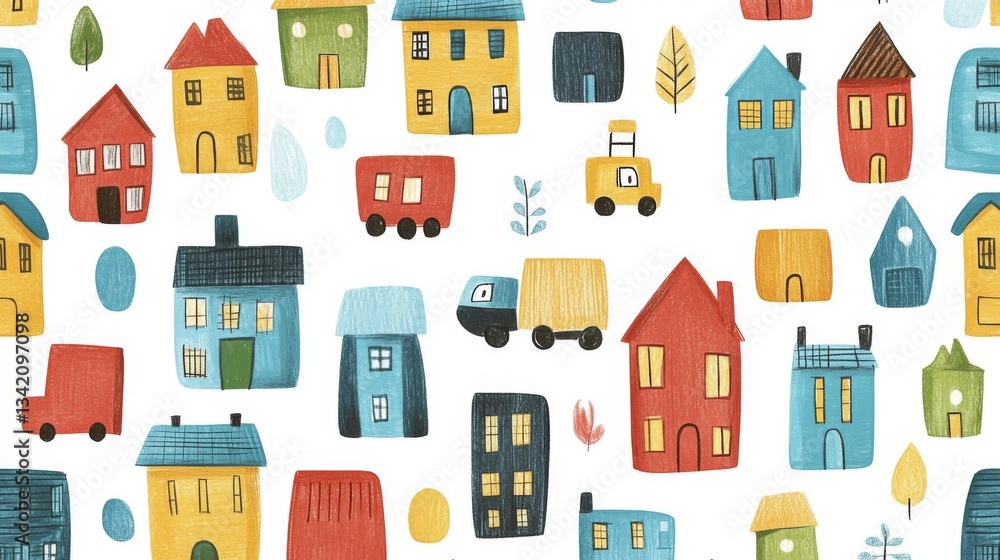 Colorful Cartoon Houses Seamless Pattern Illustration Colorful Cartoon Houses Seamless Pattern Illustration