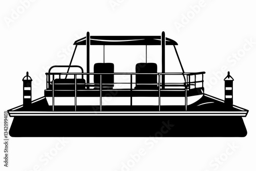 pontoon line art silhouette vector illustration