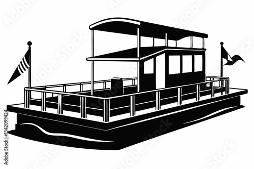 pontoon line art silhouette vector illustration