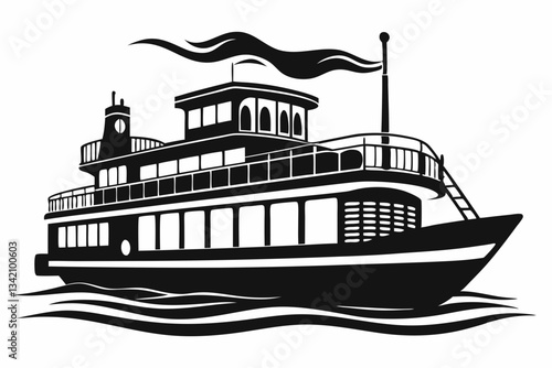 Bilde på lerret riverboat line art silhouette vector illustration
