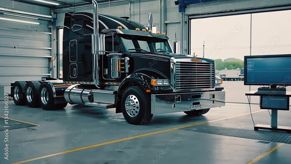 Truck in a workshop. Truck in a workshop.