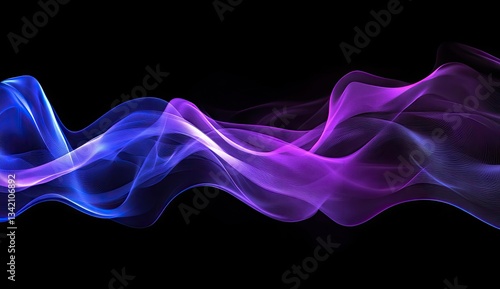 Abstract blue and purple flowing wave on black background