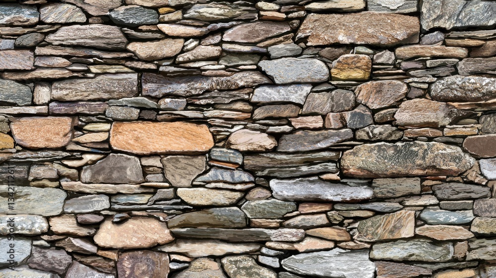 A Natural stone wall texture, featuring variety of shapes and colors, creates rustic and earthy appearance. This wall adds character and charm to any setting, perfect for architectural designs A Natural stone wall texture, featuring variety of shapes and colors, creates rustic and earthy appearance. This wall adds character and charm to any setting, perfect for architectural designs