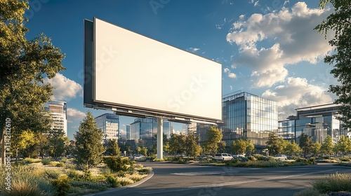 Wallpaper Mural A blank billboard towering over a modern tech park with glass offices  Torontodigital.ca