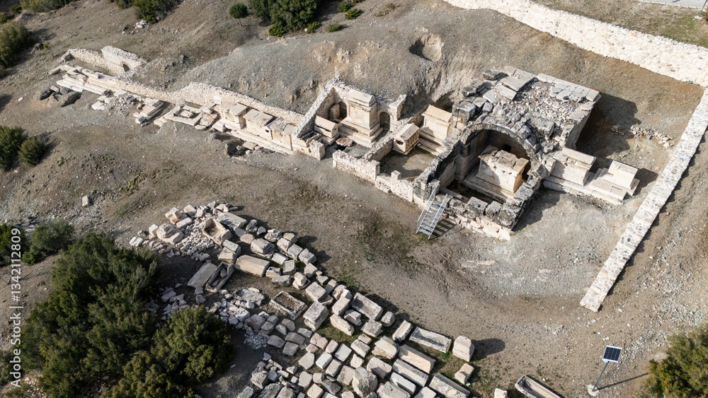 Aerial view of Kibyra ancient city. Burdur, Turkey