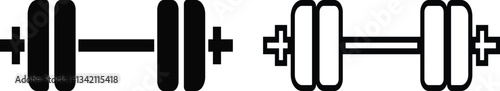 Barbell weight training icon in flat, line set. isolated on transparent background