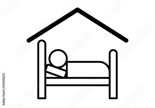 Icono negro de casa con cama 