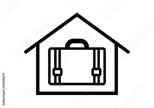 Icono negro de casa con maleta representando alojamiento para vacaciones