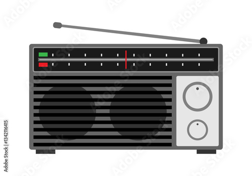 Radio analógica con antena y dial de color gris