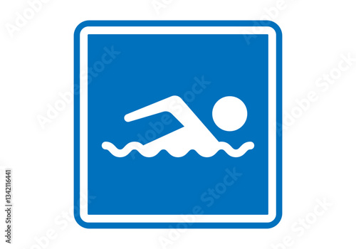 Señal azul de aviso de zona acta para el baño o natación