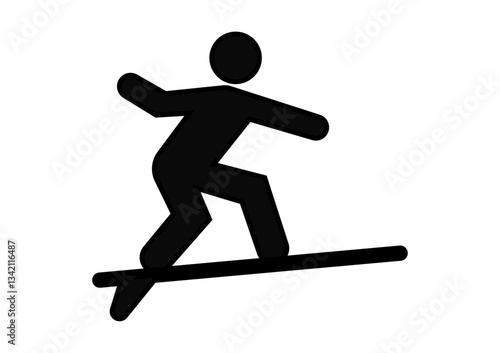 Icono negro de surfista con tabla de surf 