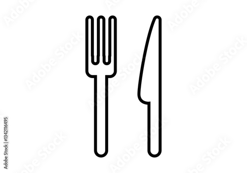 Icono negro de cuchillo y tenedor en fondo blanco