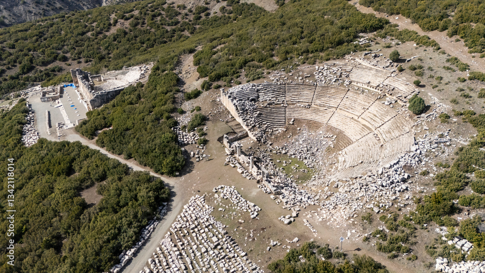 Aerial view of Kibyra ancient city. Burdur, Turkey