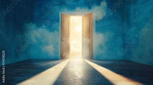Business opportunity abstract open door light streaming through potential concept