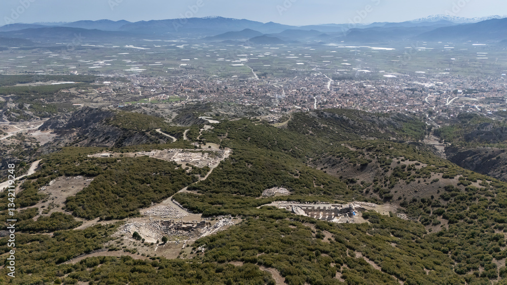 Aerial view of Kibyra ancient city. Burdur, Turkey