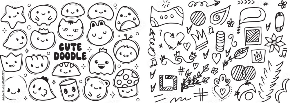 Cute line sketch star, arrow, heart decoration element line art. Hand drawn sketch doodle cute star vector Cute line sketch star, arrow, heart decoration element line art. Hand drawn sketch doodle cute star vector