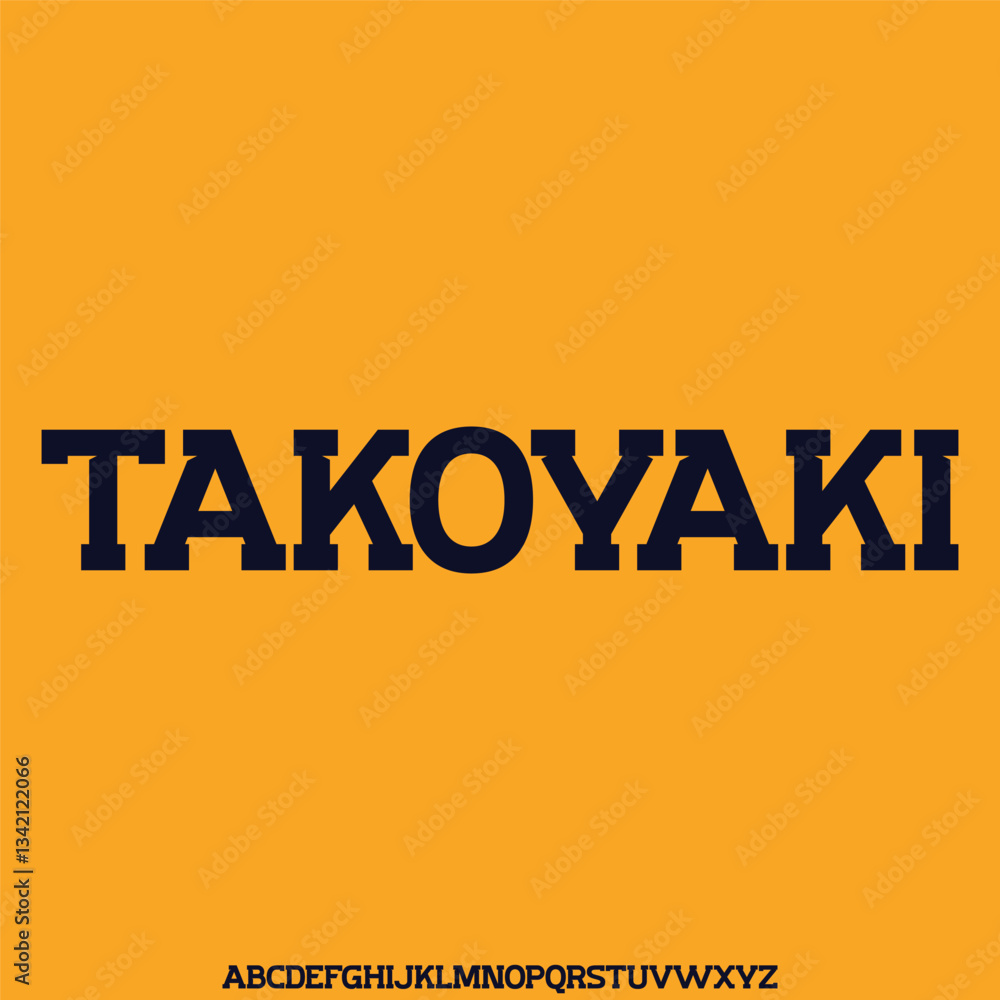 Decorative slab serif alphabet display font vector. Asian food typeface Decorative slab serif alphabet display font vector. Asian food typeface
