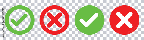 Check Mark and Cross Icon Set | Green Tick and Red Cross Symbols | Approval and Rejection Signs.