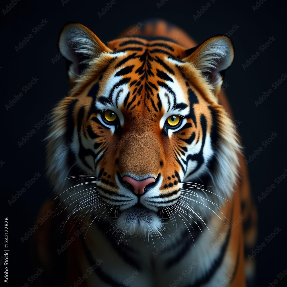 Fototapeta premium Majestic tiger with striking orange and black stripes, fierce gaze
