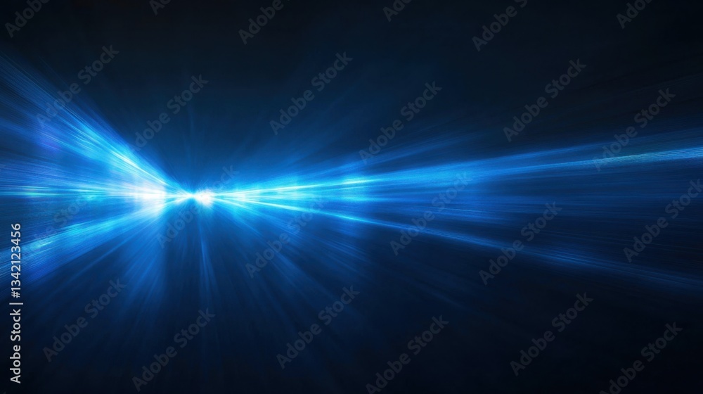 Obraz premium Bright blue light beams illuminate a dark space, forming a vivid and abstract display of movement and energy