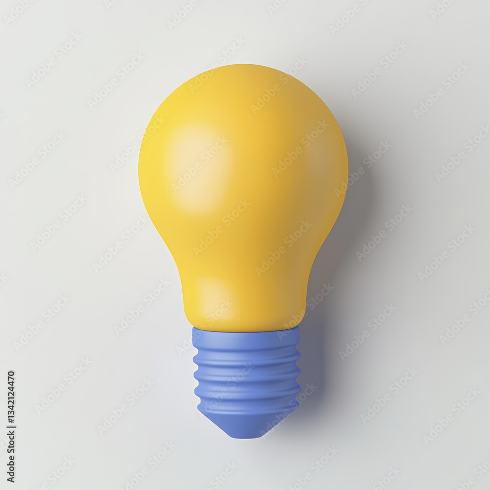 Idea Light Bulb Icon in 3D Style, Yellow and Blue Colors. Idea Light Bulb Icon in 3D Style, Yellow and Blue Colors.