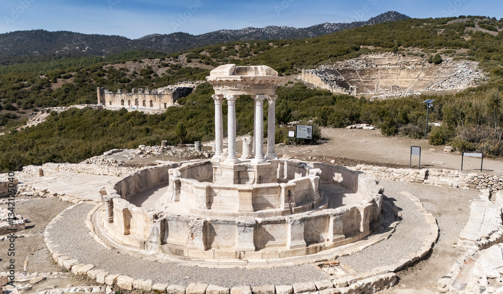 Aerial view of Kibyra ancient city. Burdur, Turkey
