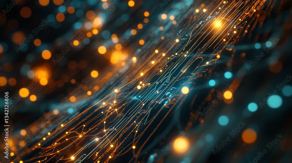 Obraz premium A smart city's interconnectedness is shown with flowing lines and dots, representing the vast network of data technology. 