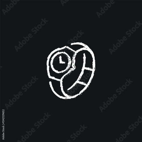 Mechanical wrist watch chalk icon. Vector isolated black illustration.