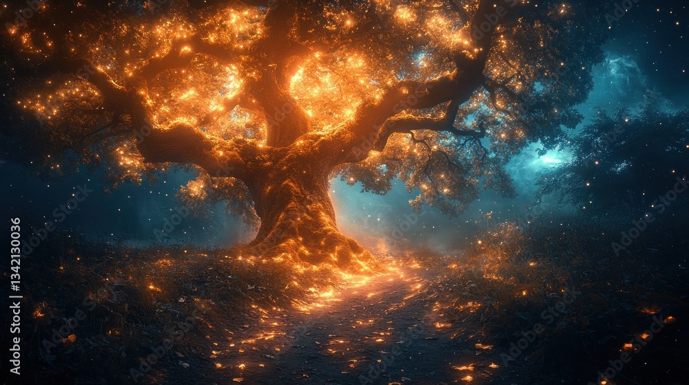 Fototapeta premium Enchanted Glowing Tree in Mystical Forest