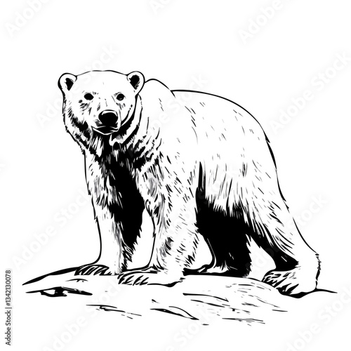 Polar Bear In Snow symbol - minimalist black and white vector art - perfect for tattoos, logos - isolated on white