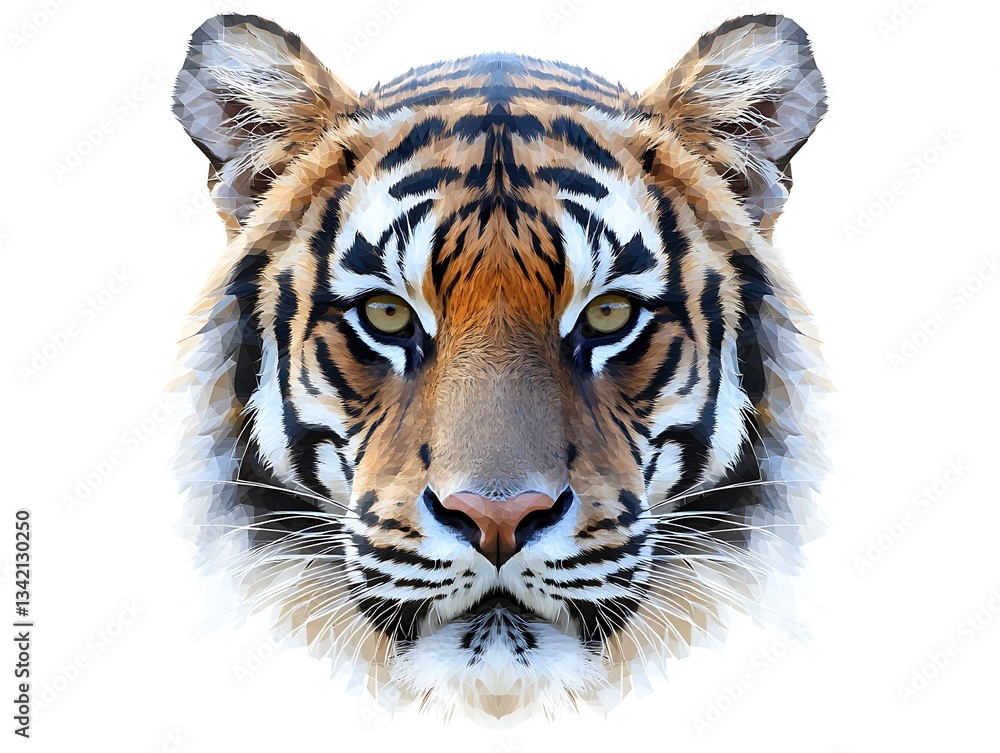 Fototapeta premium A digital low poly illustration depicting a tiger head and face