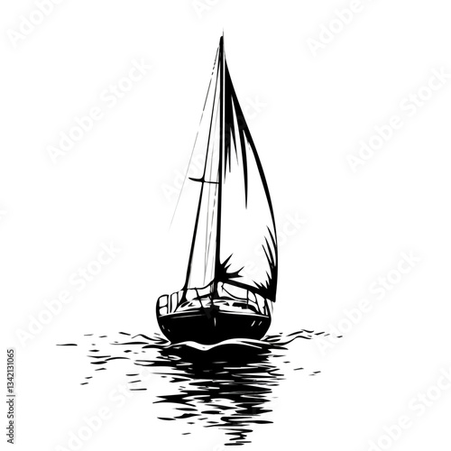 Sailboat On Calm Sea symbol - black and white design for tattoos, logos and vectors - isolated on white