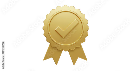 Isolated Golden Badge with Check Mark