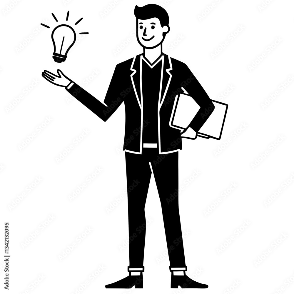 Silhouette of a tech startup founder standing confidently while presenting an innovative product Silhouette of a tech startup founder standing confidently while presenting an innovative product