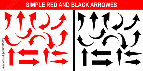 Set of red and black straight, curved direction and symbol arrows simple directon and growing arrow for app , web free vector illustration