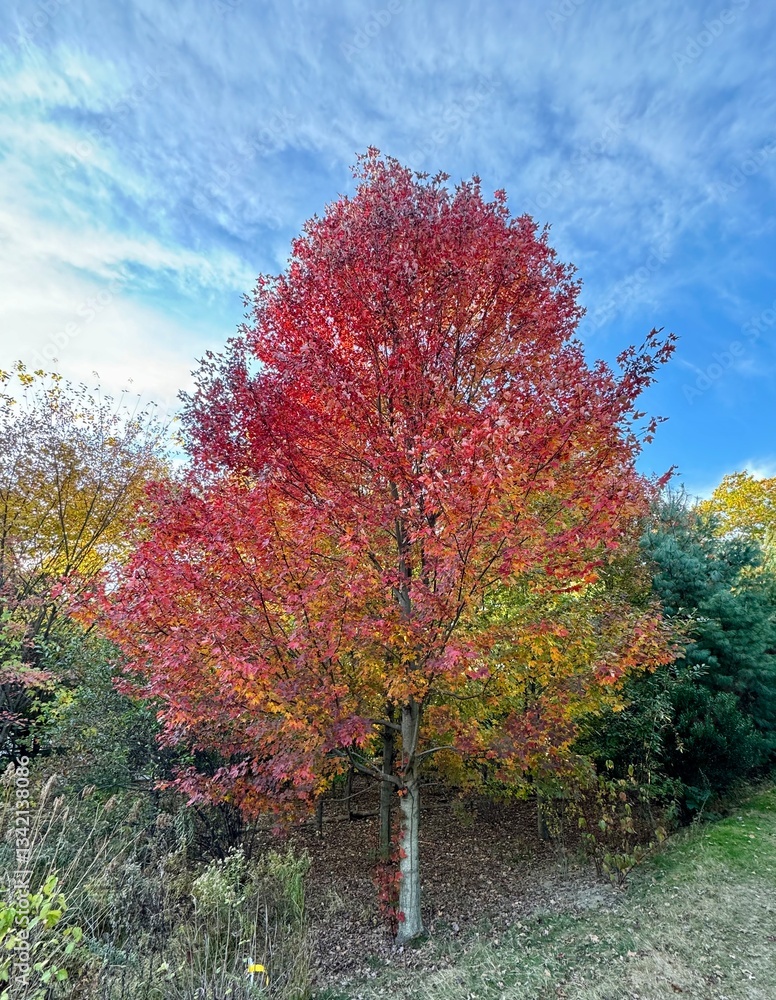 Naklejka premium Red foliage single tree 