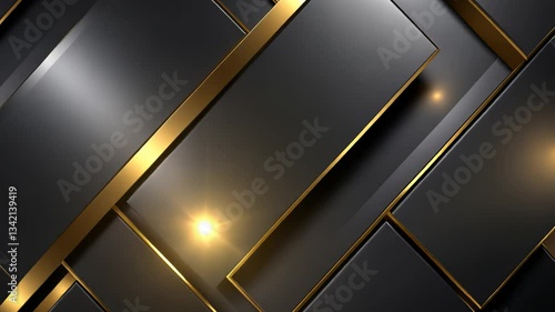 Dark, geometric, luxury background.  Golden lines intersect dark rectangles.  Abstract, modern design
