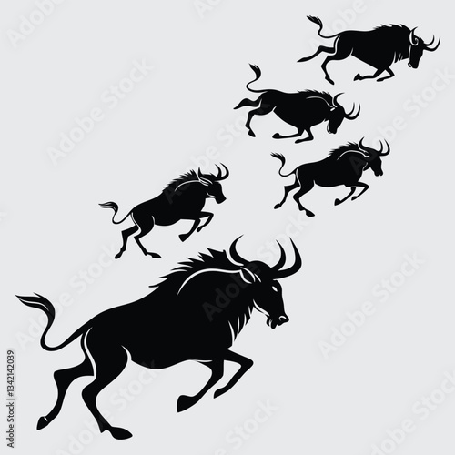A stampede of wildebeests image silhouette design vector art and illustration