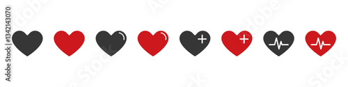 Heart icon. Heart shape vector set. Medical heath line design symbol. Vector heartbeat logo. Isolated clinic cardio sign. Romantic heart sign.