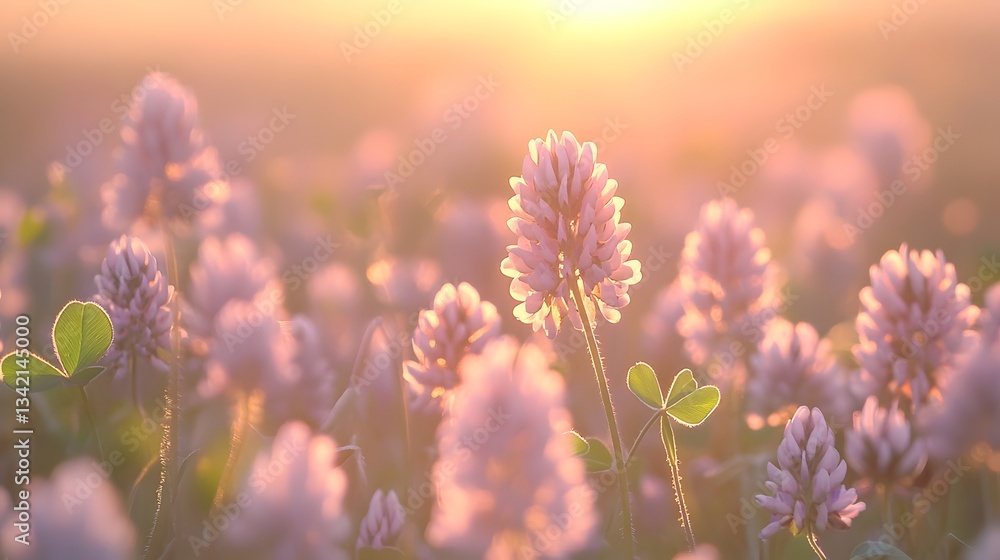 Golden Hour Clover Meadow: A Serene Sunset Bloom Golden Hour Clover Meadow: A Serene Sunset Bloom