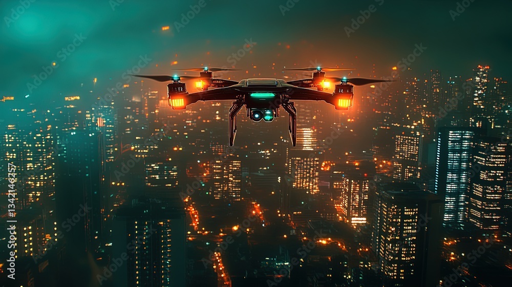 Obraz premium A futuristic drone show lighting up a city skyline 