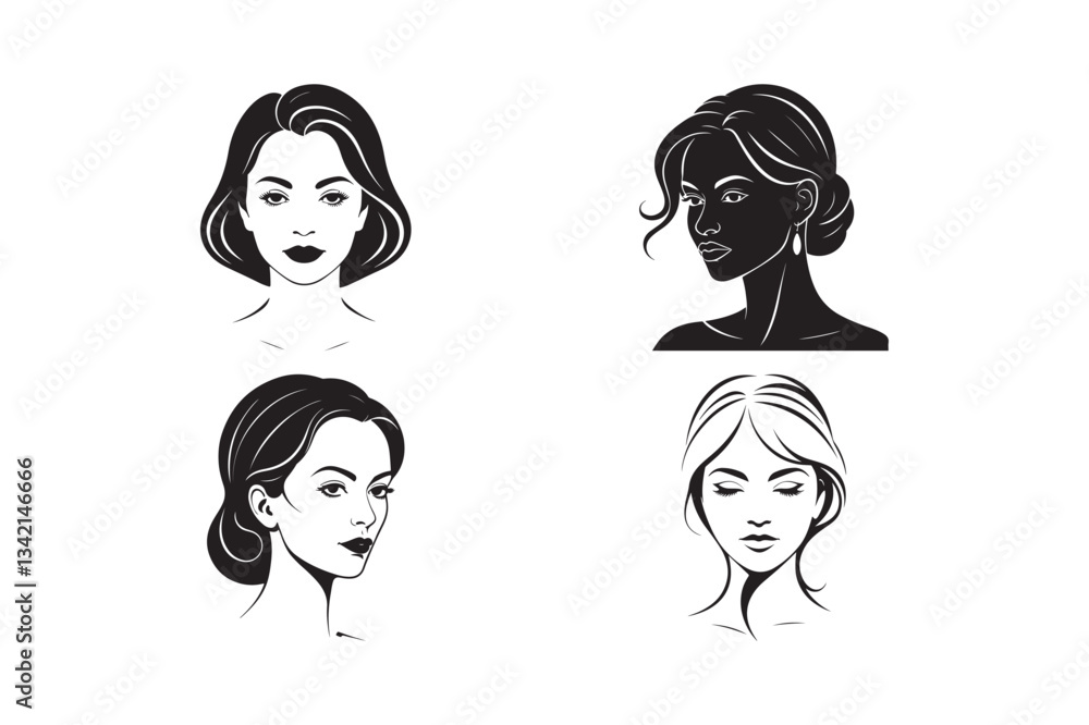 Woman Face Silhouette Vector Illustration Set for Beauty, Fashion, and Graphic Design Woman Face Silhouette Vector Illustration Set for Beauty, Fashion, and Graphic Design