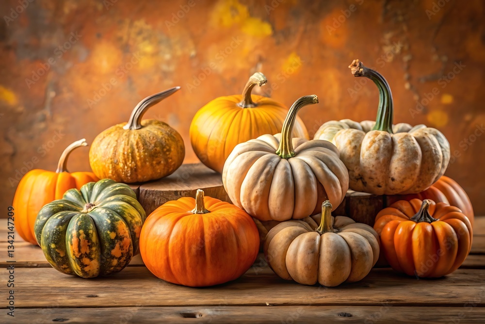 Rustic Assortment of Heirloom Pumpkins on a Soft Background Rustic Assortment of Heirloom Pumpkins on a Soft Background